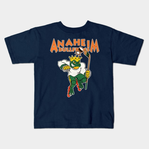 Retro Defunct Anaheim Bullfrogs Roller Hockey Kids T-Shirt by darklordpug